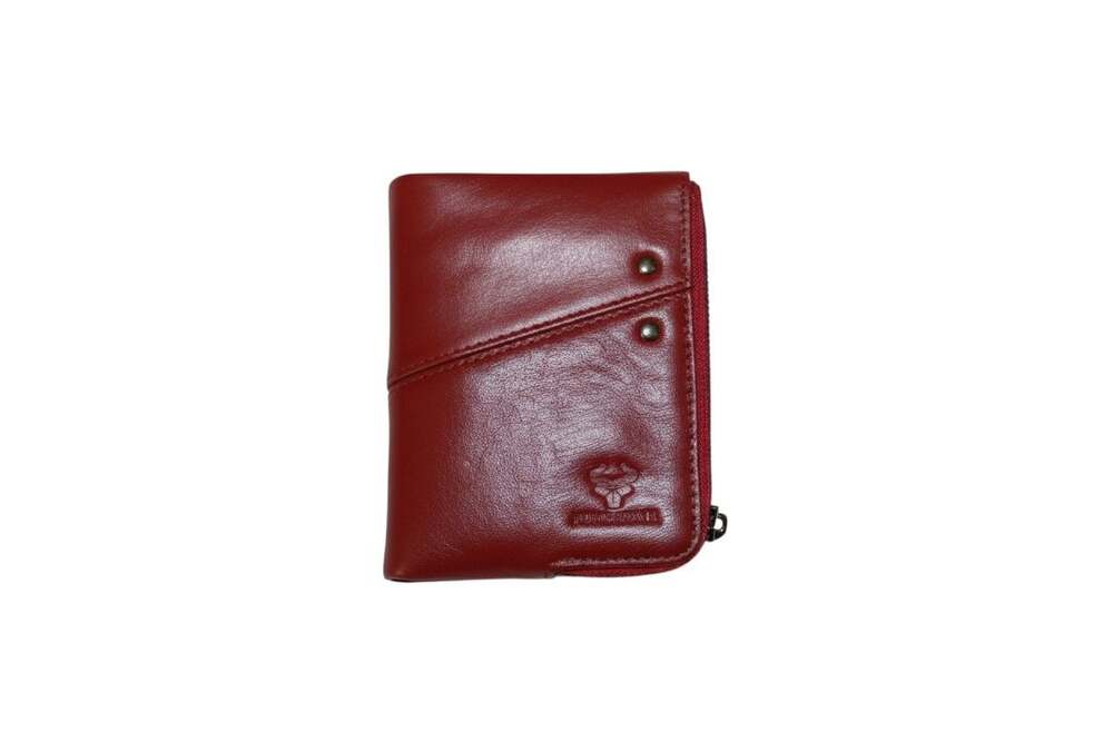 Humerpaul Red Leather Bifold Zipper Wallet